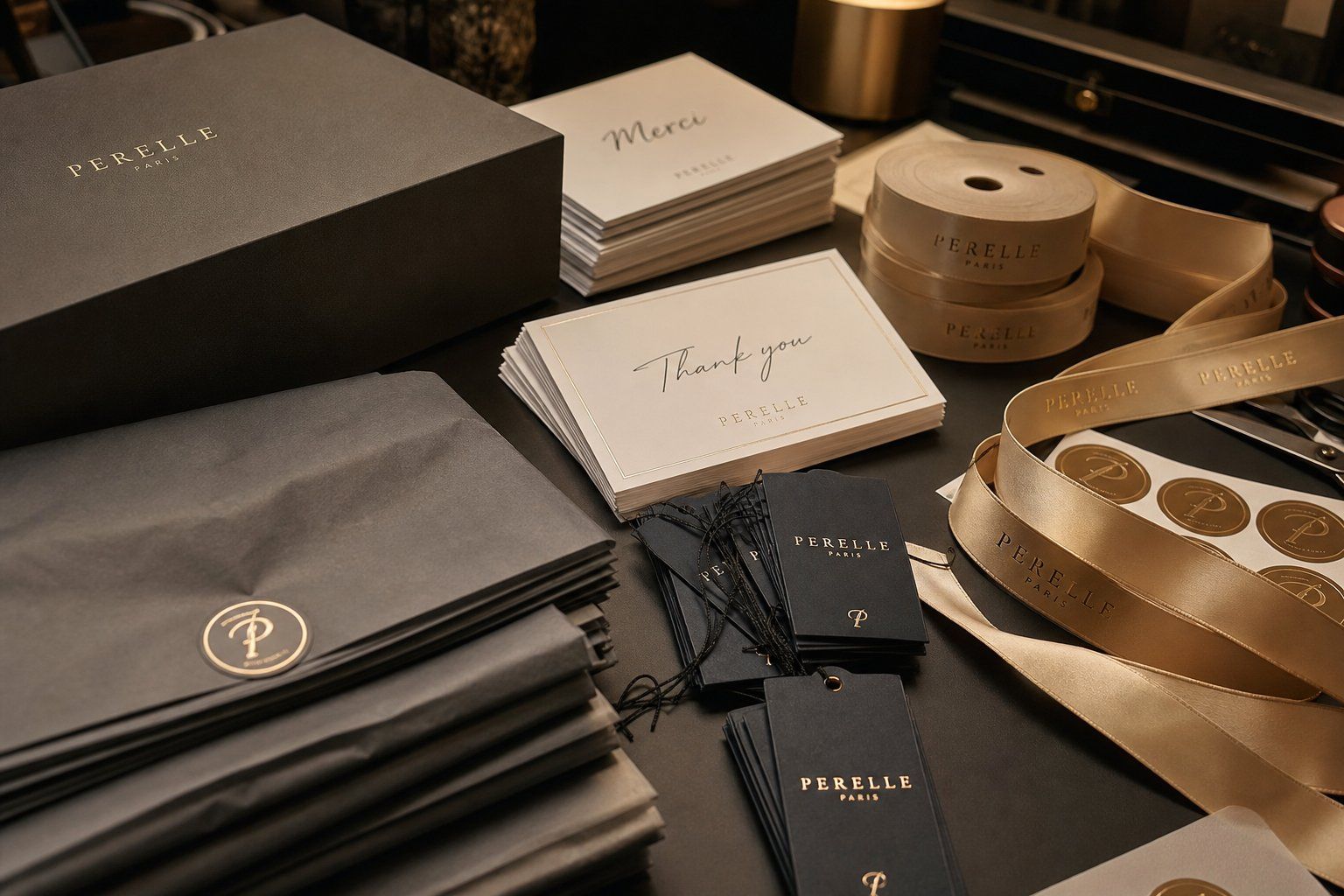 Coordinated brand packaging being prepared for shipment