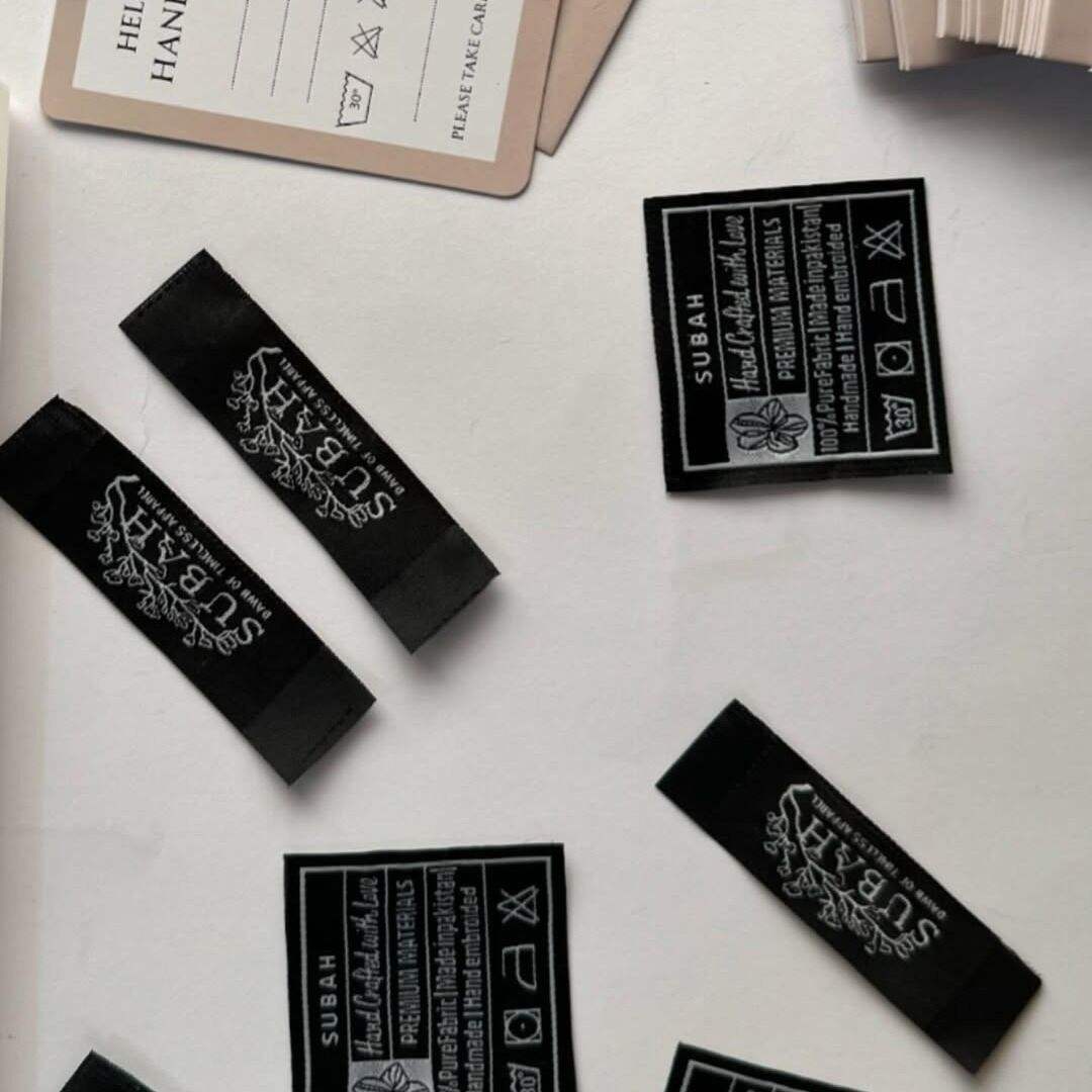 premium tags, and high-def woven labels. The details make the brand — Prime Labels work sample
