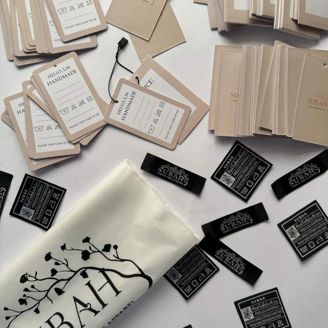 premium tags, and high-def woven labels. The details make the brand — Prime Labels work sample