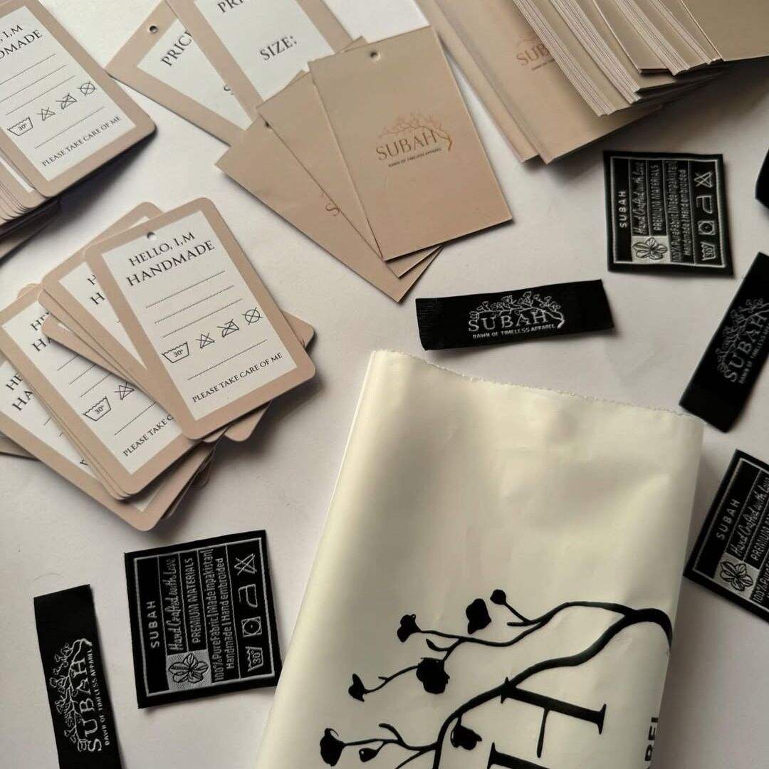premium tags, and high-def woven labels. The details make the brand — Prime Labels work sample